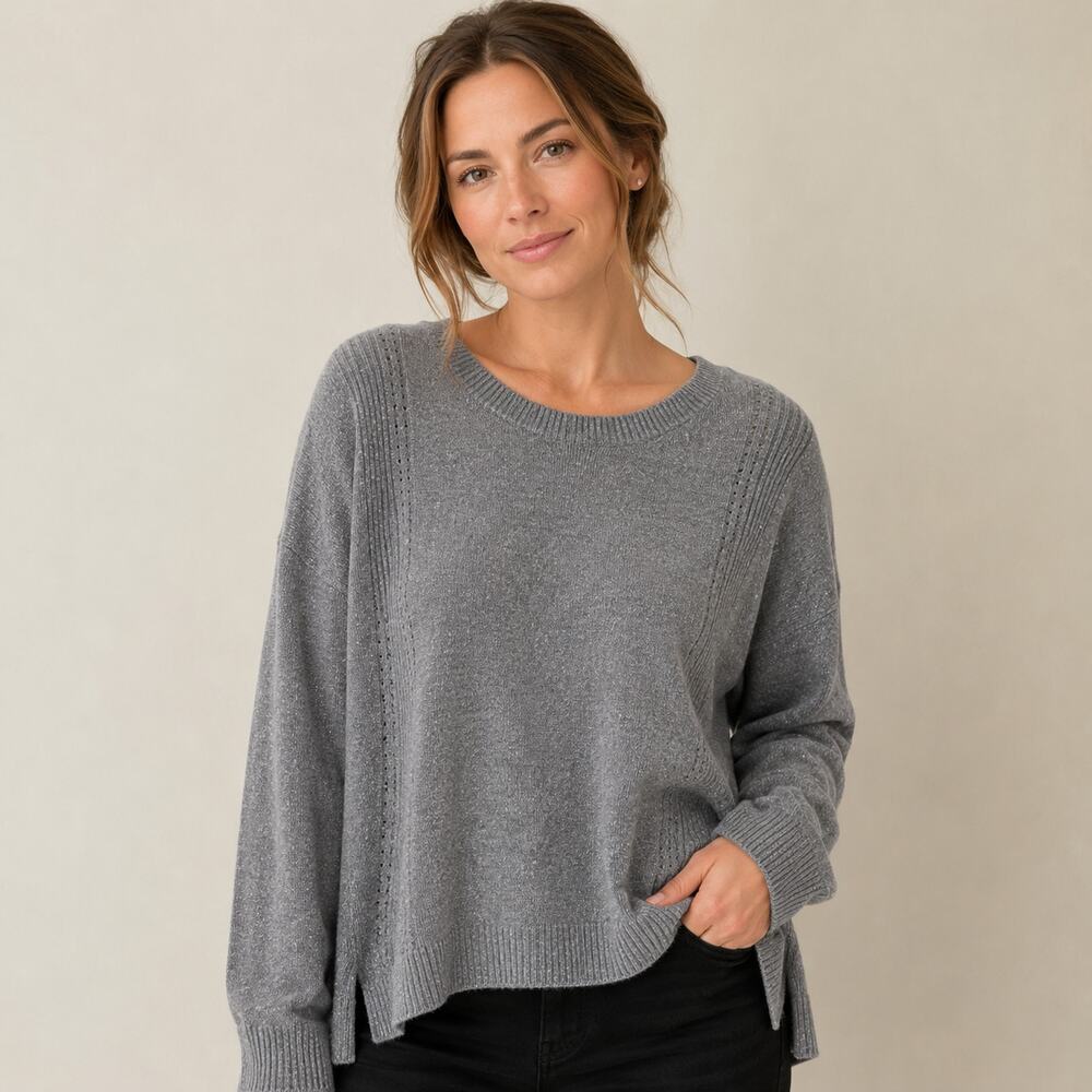Barefoot Dreams Dockside Pointelle Pullover Sweater Gray Size L BDWCU21116